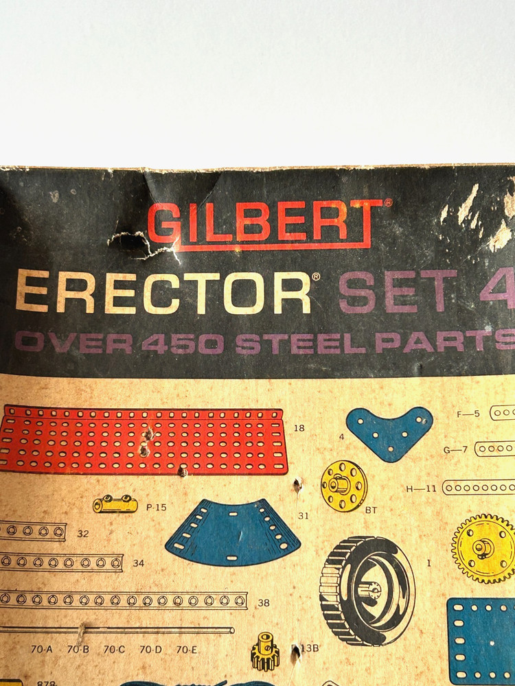 1964 Gilbert No. 4 Erector Builder Set Box, Manual, Parts