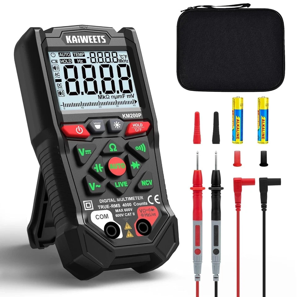 KAIWEETS KM200P Digital Multimeter, All Button Operation, TRMS Auto Ranging, 400