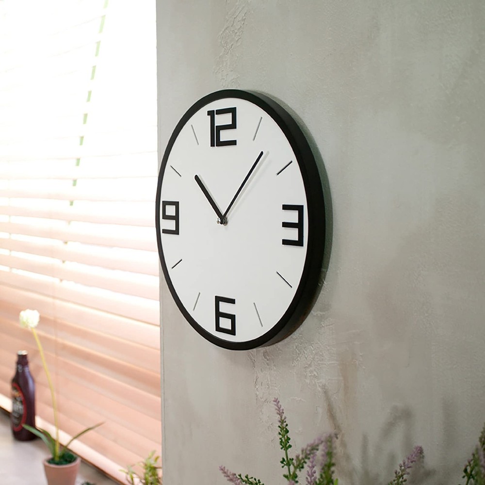Modern Minimalist Classic Black on White Wall Clock