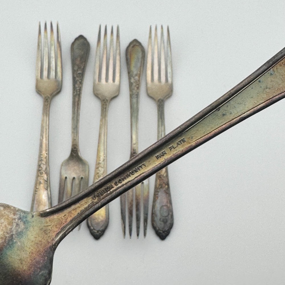 6 Oneida Par Plate Camille Pattern Dinner Forks Silverplate Floral Flatware
