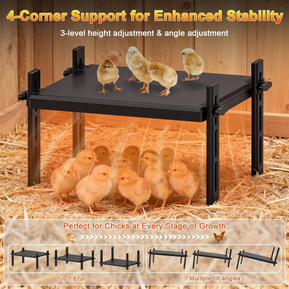 15" x 12.6" Large Chicks Brooder Heater for 20 Chicks - 49W Height & Angle Ad...