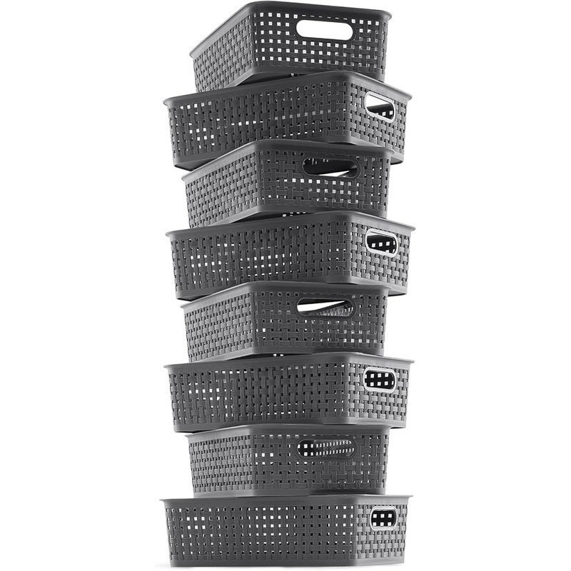 8 Woven Plastic Baskets Home Organization Multi-purpose Storage Containers New