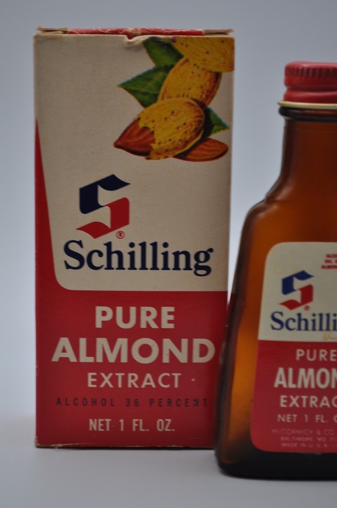 Vintage Schilling Almond Extract with Box Prop Pre Bar Code Empty Prop