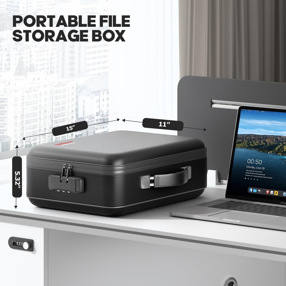 BigPonPon Fireproof Document Box, Hard Case Highly Flame-Resistant M, Black