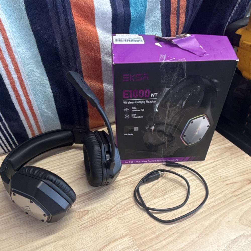 EKSA E1000 WT Wireless Headset, Surround Sound, USB/3.5mm/USB-C, Black