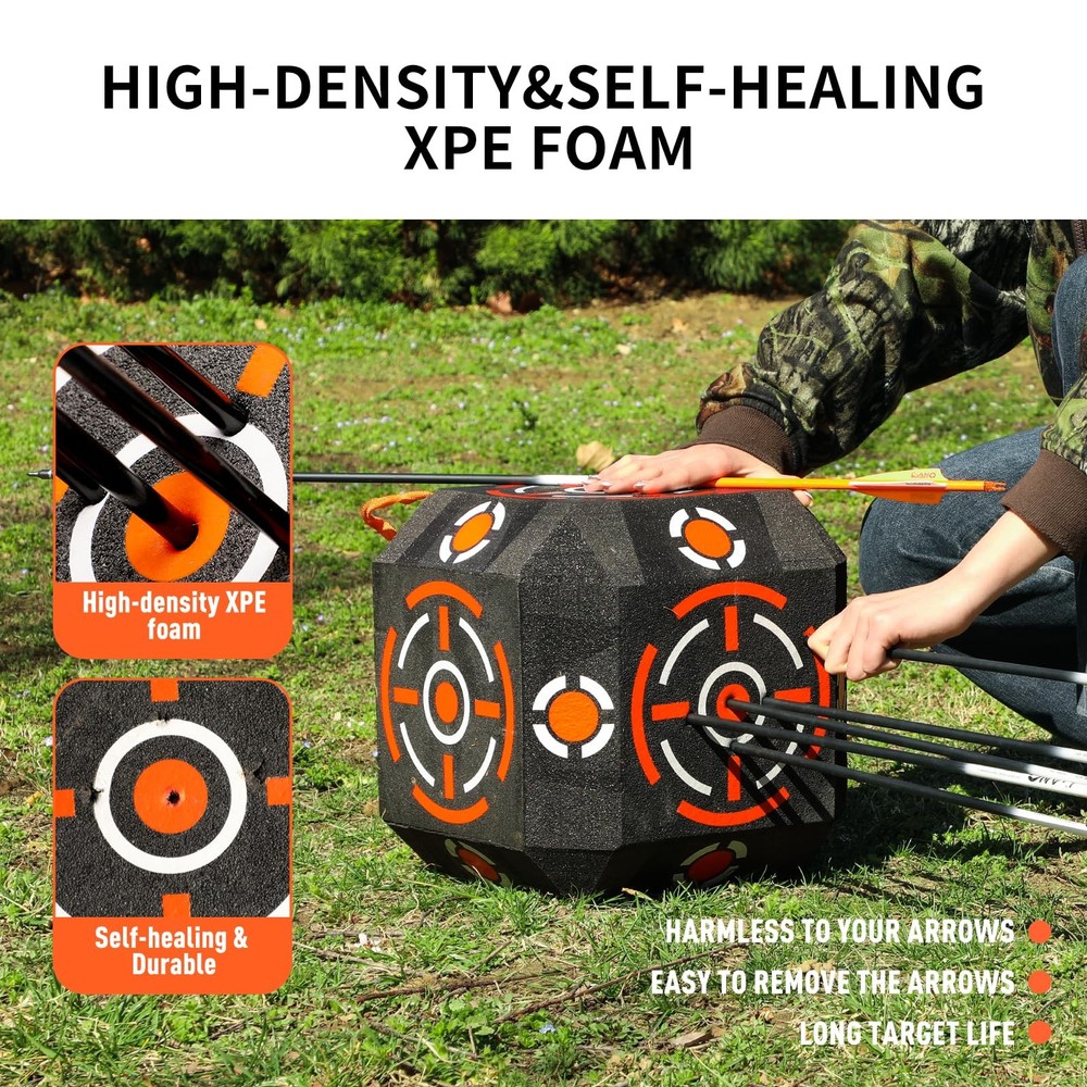 Multi-Sided Archery Target Block - High Polymer Fiber Bow & Arrow Target with...