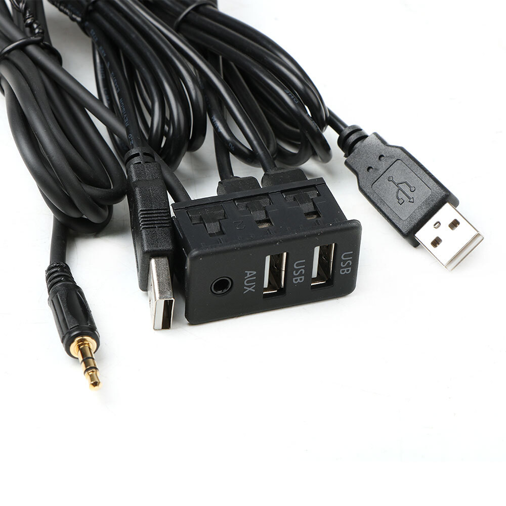 Car Dash Flush Mount AUX USB Port 1.5M Panel Dual USB Extension Cable Adapter ##