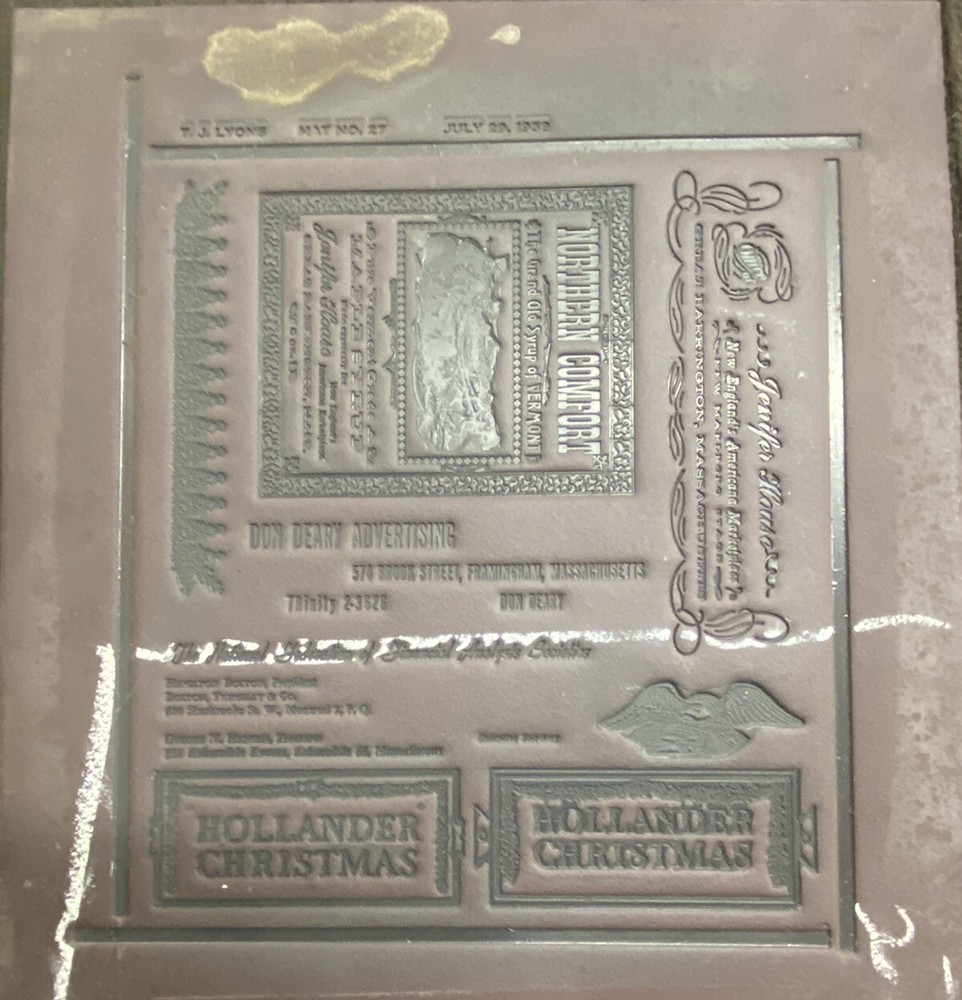 T. J. Lyons Type Border Sample Printing Matrix Plate 1958 Rare Letterpress