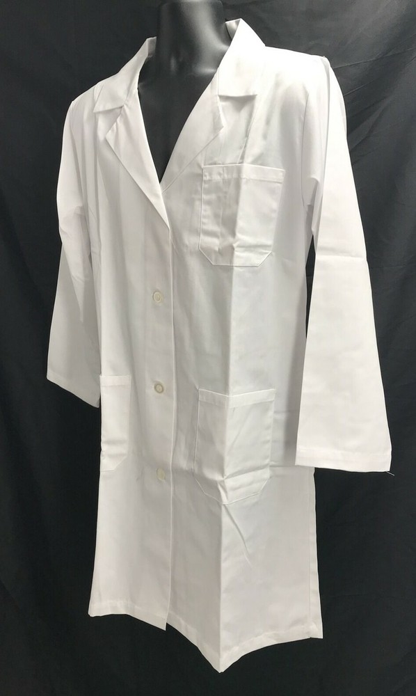 Natural Uniforms Unisex Long Sleeve Solid White Button Up Collared Lab Coat Sz L