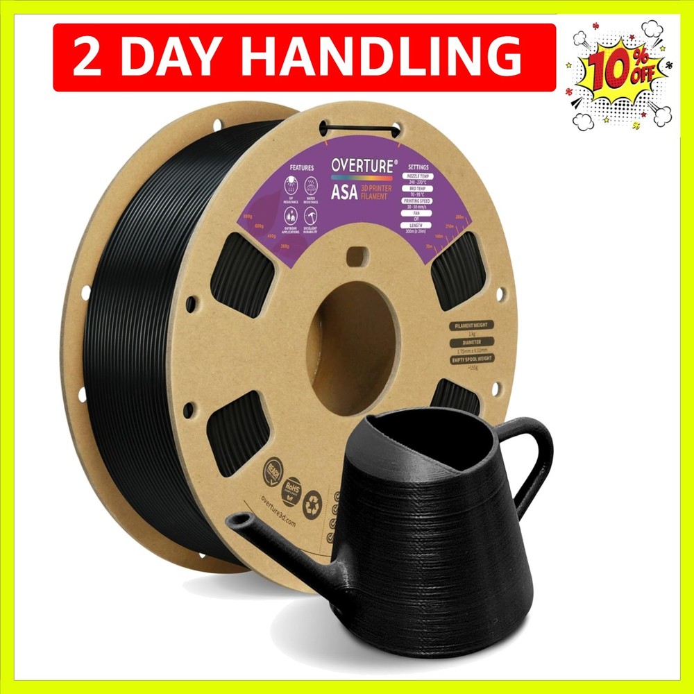 1kg Black ASA Filament for 3D Printers - Weather & Temperature Resistant