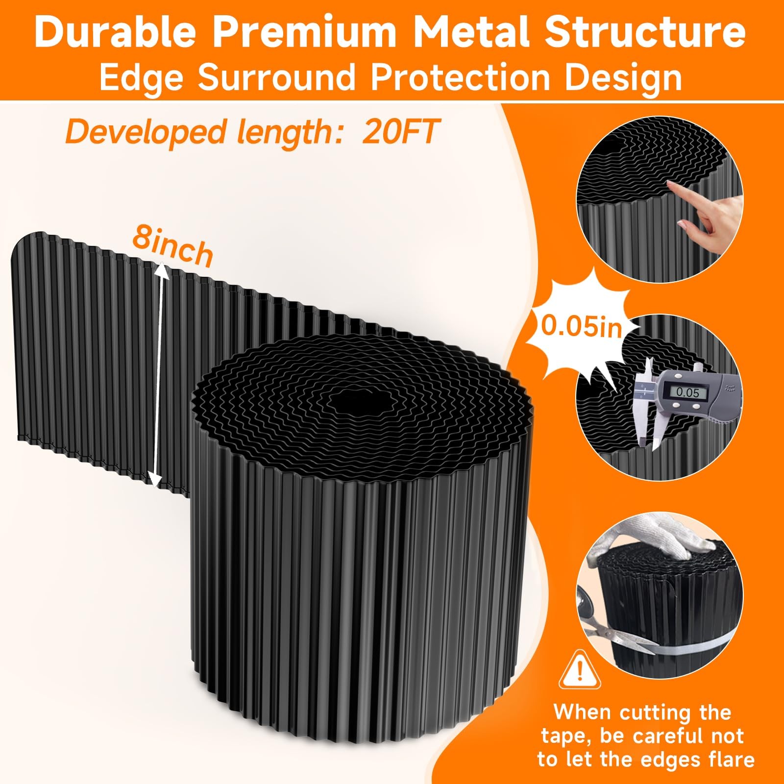 Corrugated Garden Edging,8"×20Ft Galvanized Steel Landscape Edging & Lawn Edg...