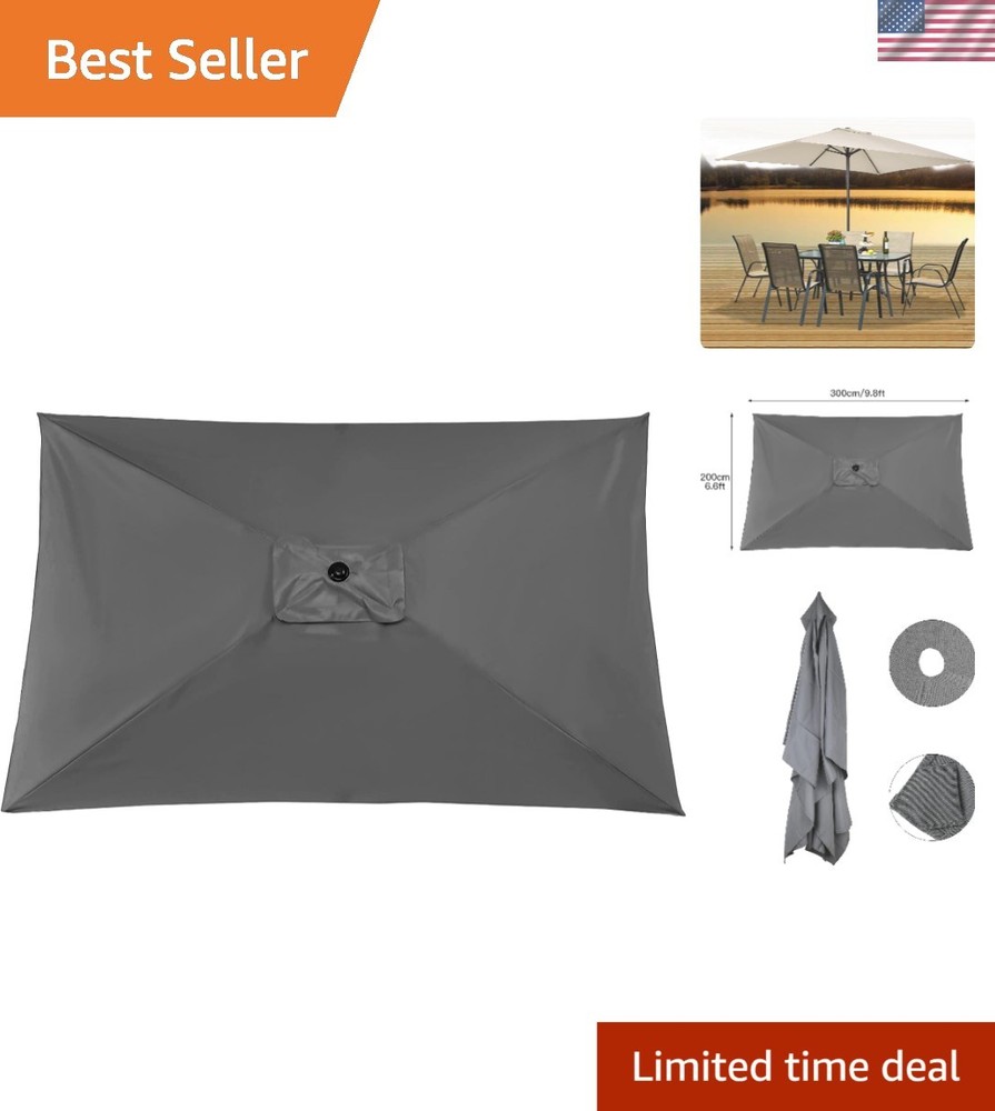 Elegant Grey Rectangular Umbrella Canopy Replacement 6 Ribs - Fade Resistant