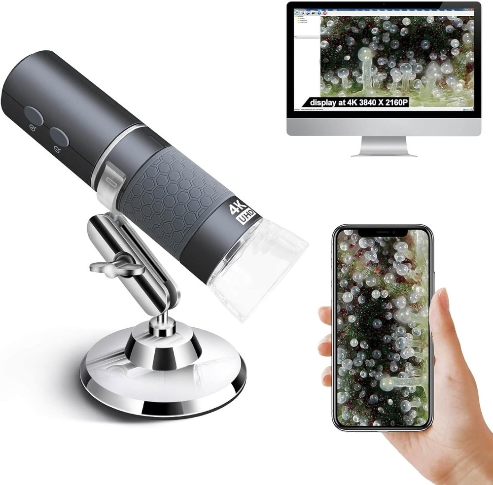 Ninyoon 4K WiFi Microscope for iPhone Android PC, 50-1000X USB Digital Grey