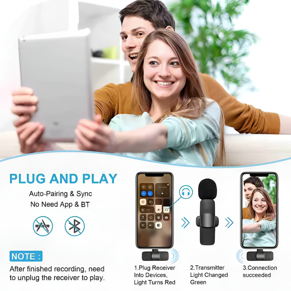 Wireless Lavalier Microphone Clip Mic For iPhone iPad Samsung Recording Vlog.
