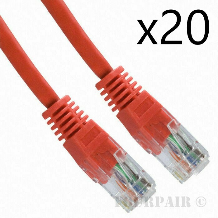 20 Pack Lot - 2ft CAT6 Ethernet Network LAN Router Patch Cable Cord Wire Red