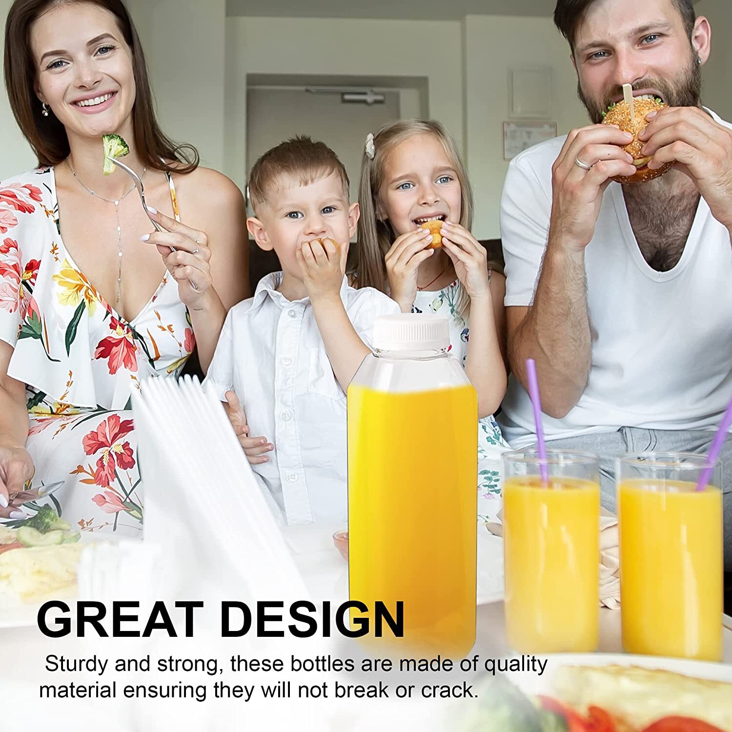 MT Products Empty Clear PET Plastic Juice Bottles with Caps 16 oz - Pack of 12