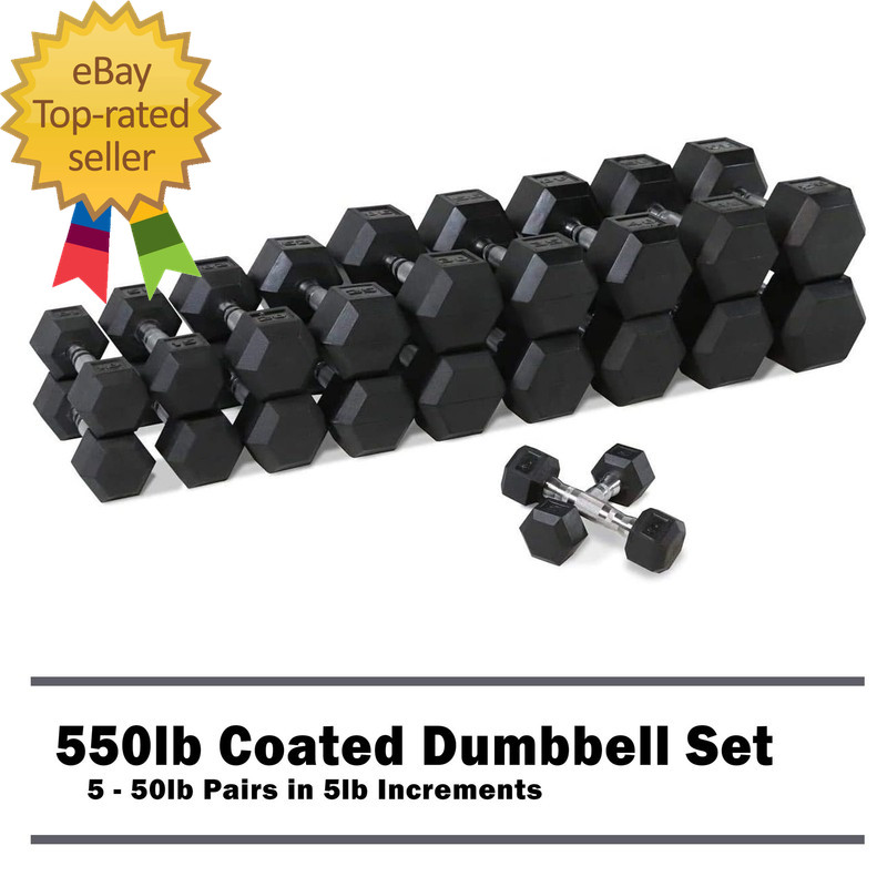 550Lb Rubber Hex Dumbbell Set