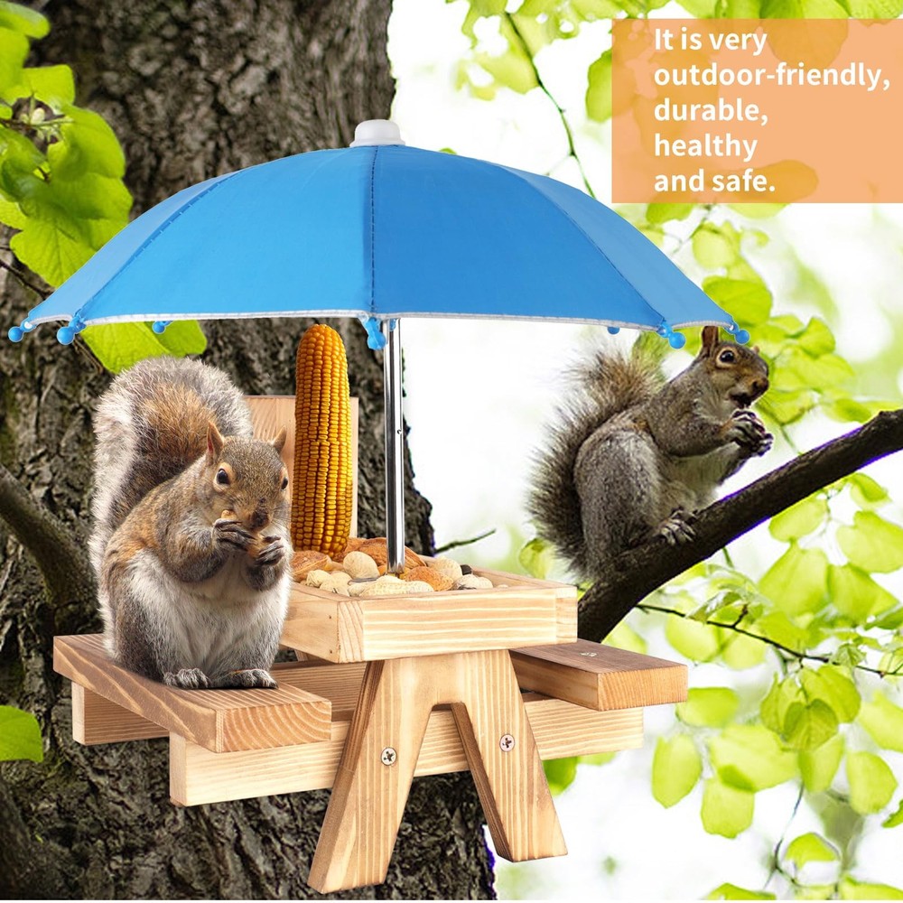 Squirrel Picnic Table Feeder Replacement Mini Umbrella for Outside (Blue) Blue
