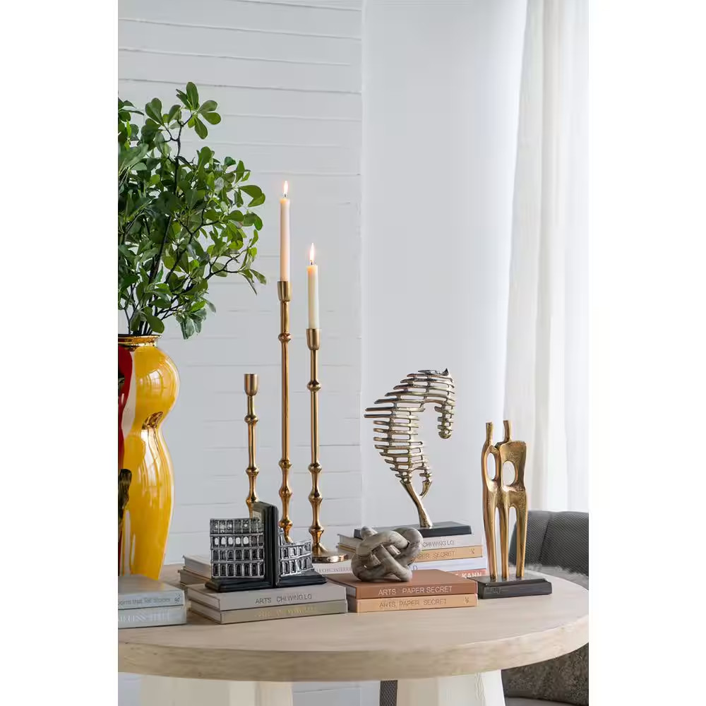 Transitional Glow Series Bronze Aluminum Taper Candle Holders 3-Pack