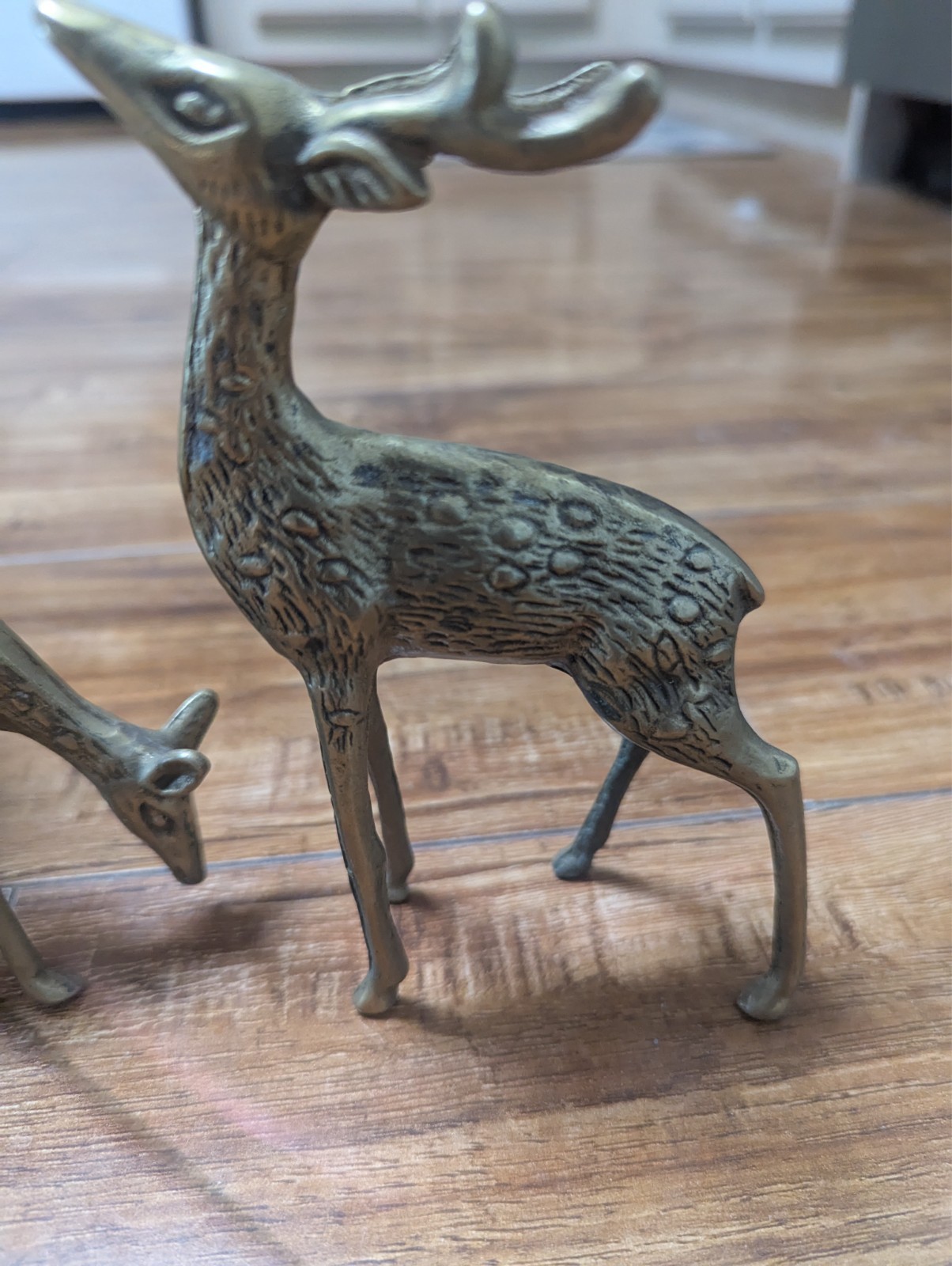 VTG Pair Brass Deer Figures Figurines Spotted Buck Doe MCM