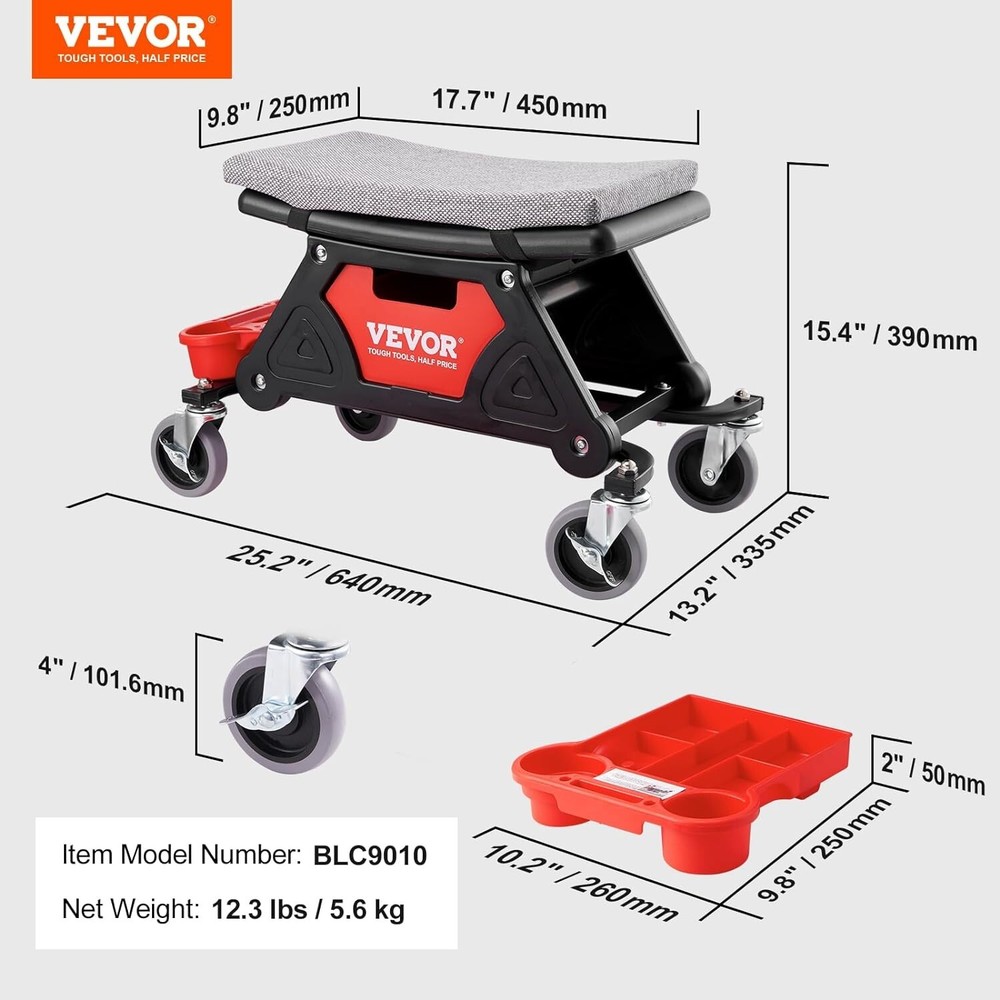 Comfortable Mechanic Stool with Effortless Gliding Wheels and Tool Organization