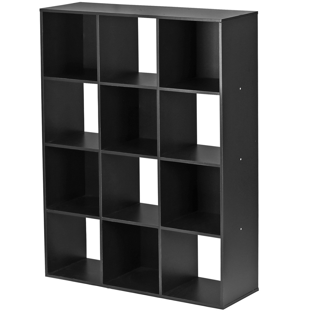 12 Cube Bookcase Open Standing Book Shelving Cabin Black Bookshelf Display Cube