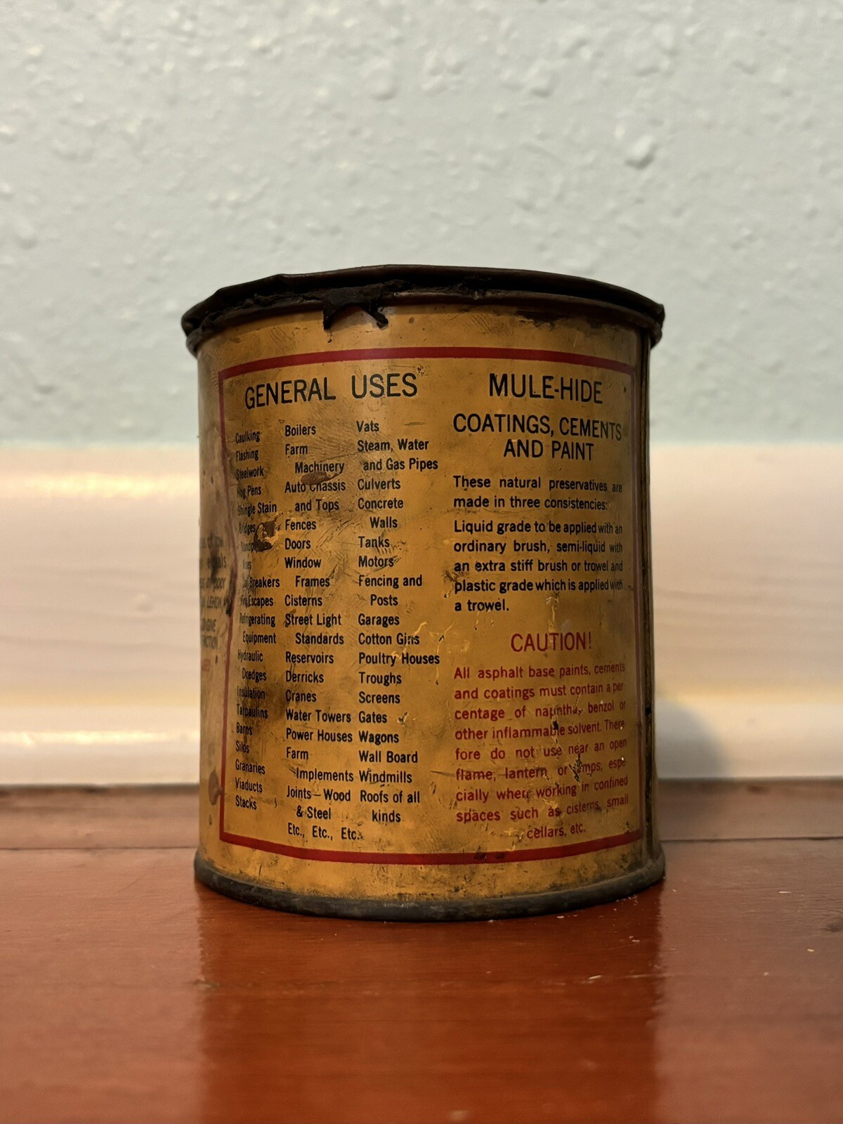 Vintage Mule-Hide Roofs plastic stay-tite cement 1 lb can, The Lehon Co, Chicago