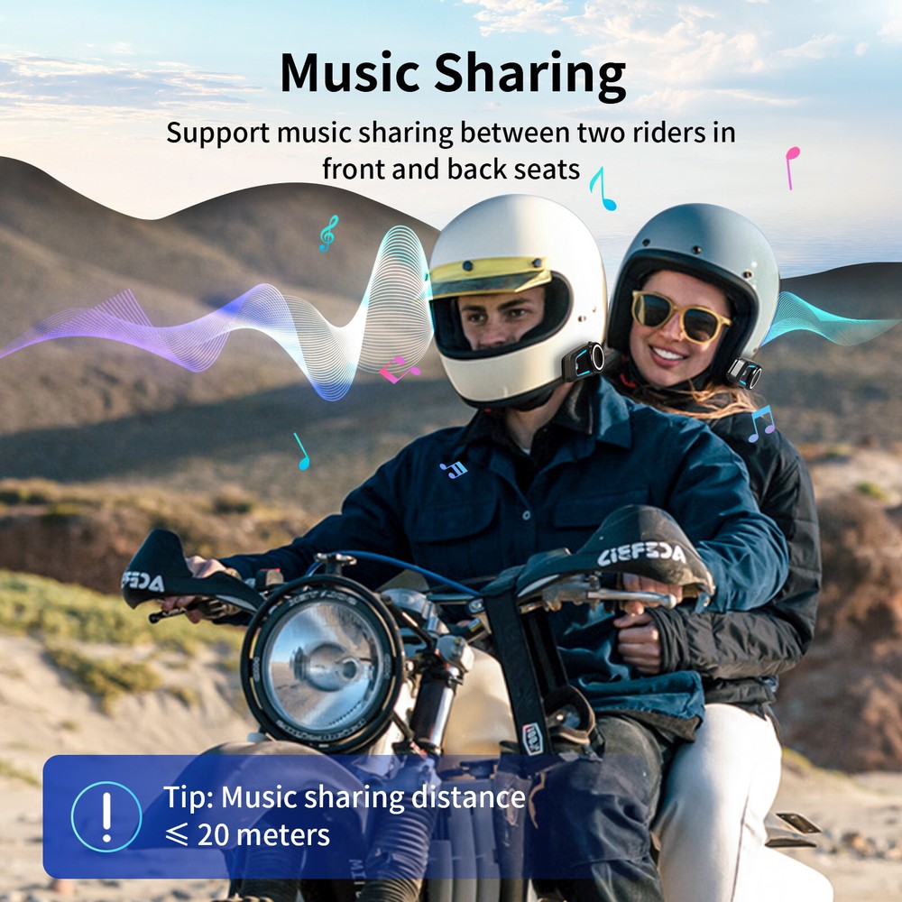 2x FX7 Motorcycle Intercom Headset Bluetooth Helmet 2km 10 Riders Communication