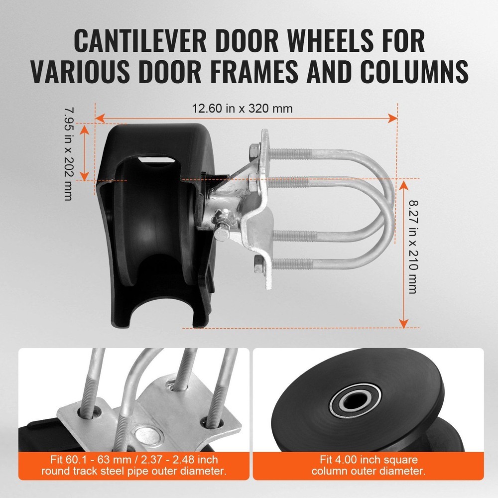 Cantilever Gate Hardware Kit: Steel Bracket, Nylon Wheels