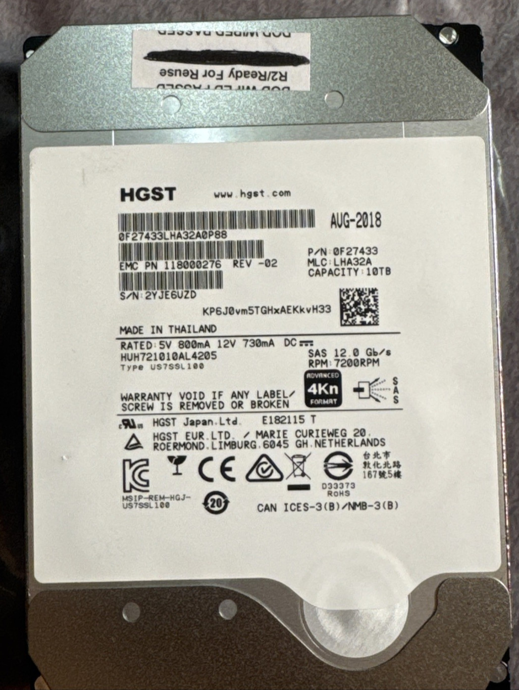 HGST 10TB 7.2K SAS 12Gb/s 3.5in 4Kn SED HDD HUH721010AL4205