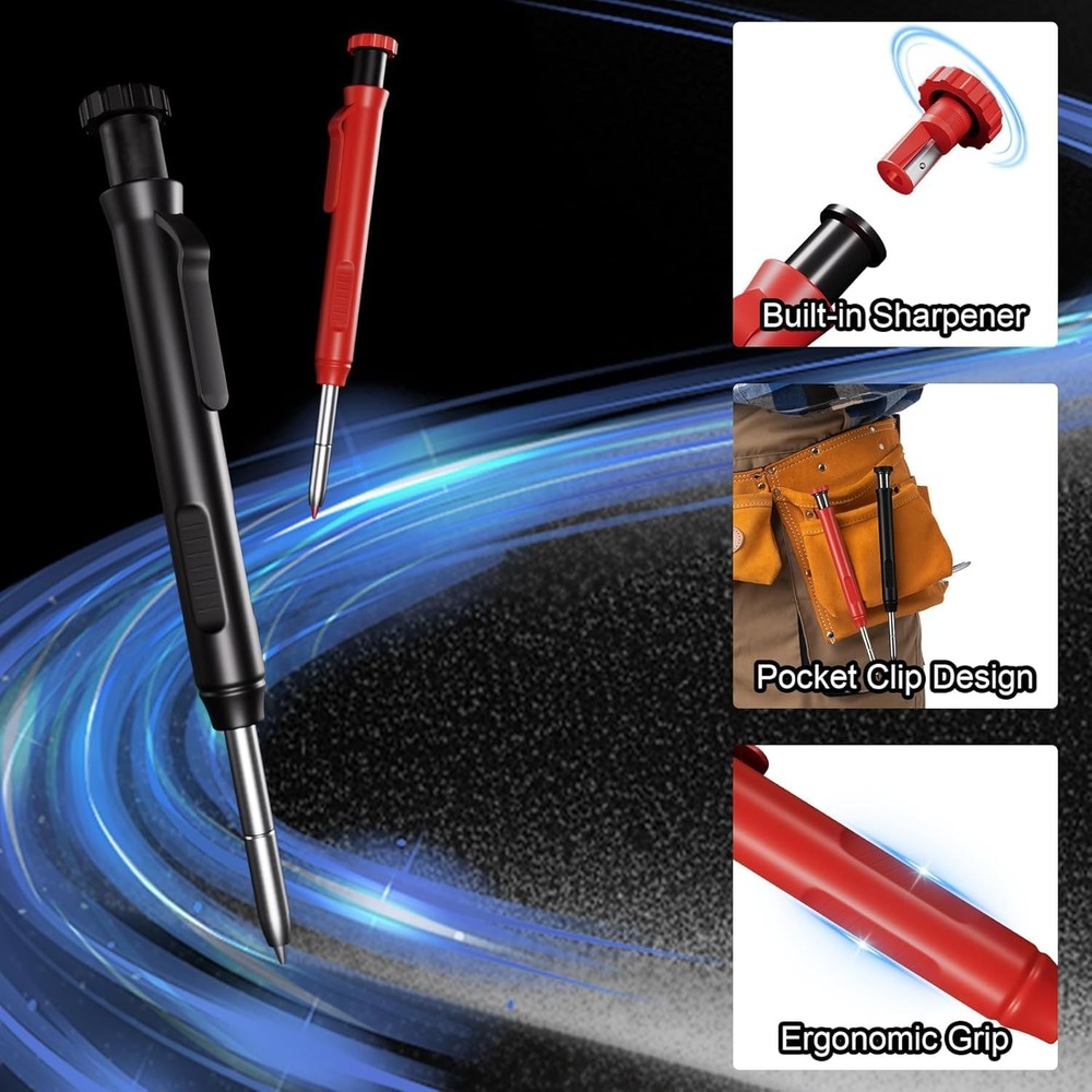 Mechanical Carpenter Pencils Set Sharpener 26 Refills Deep Hole Marker Black