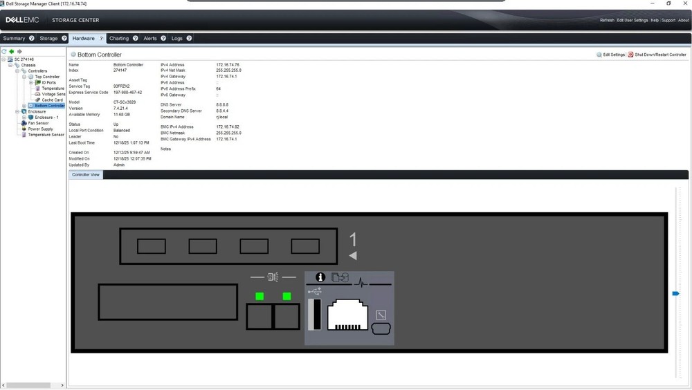Dell Compellent SCv3020 Storage Array 2x iSCSI Controller 30-Bay 7x 900GB HDD