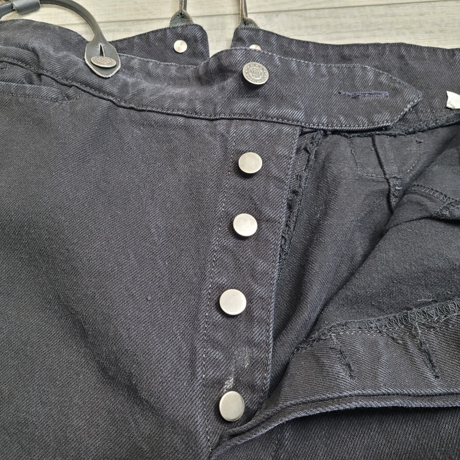 VTG Wah Maker Frontier Clothing Pants Mens 38 Black Denim Suspenders Button Fly