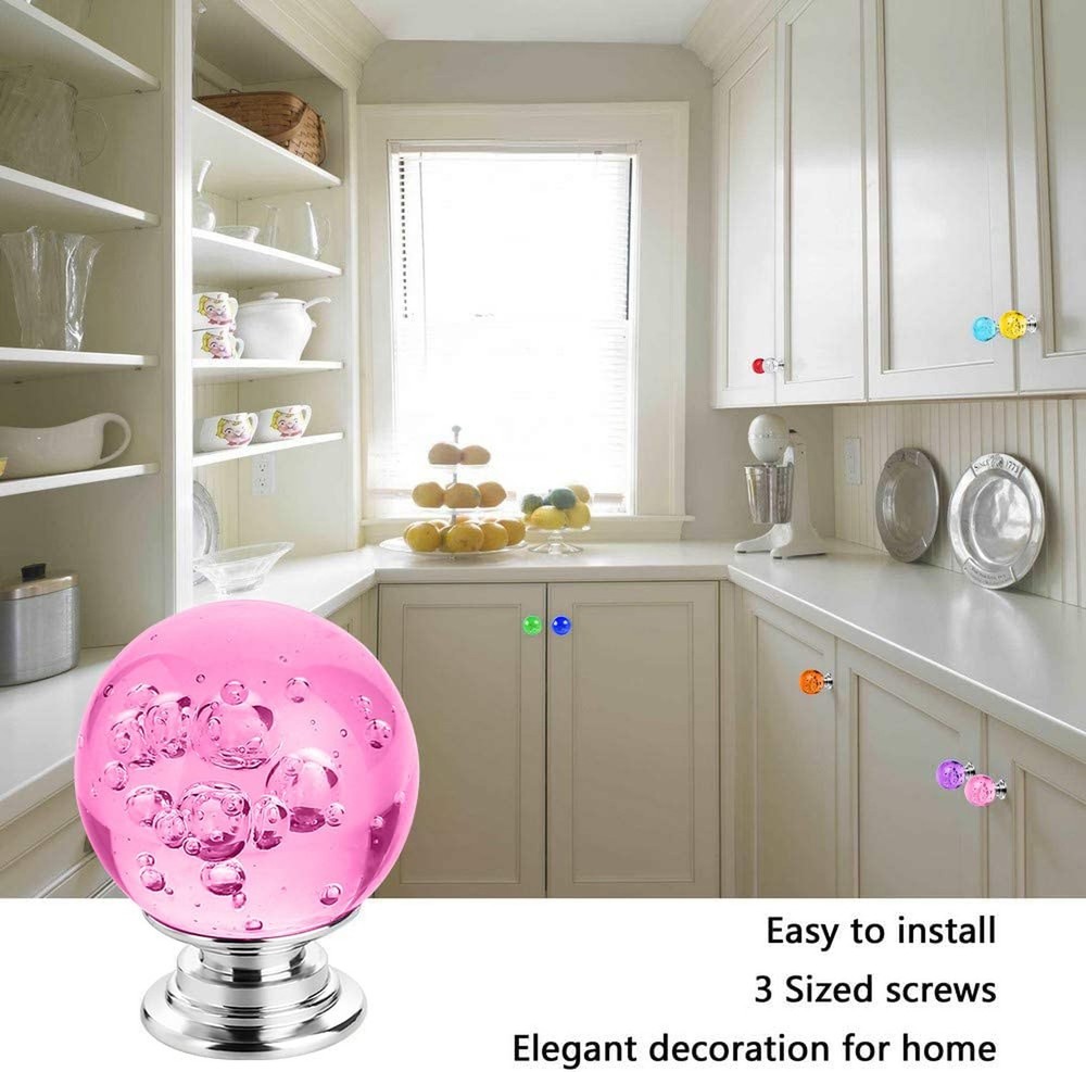 10 PCS Colorful Cabinet Knobs Round Glass Bubbles Knobs 30mm Smooth Drawer Pu...