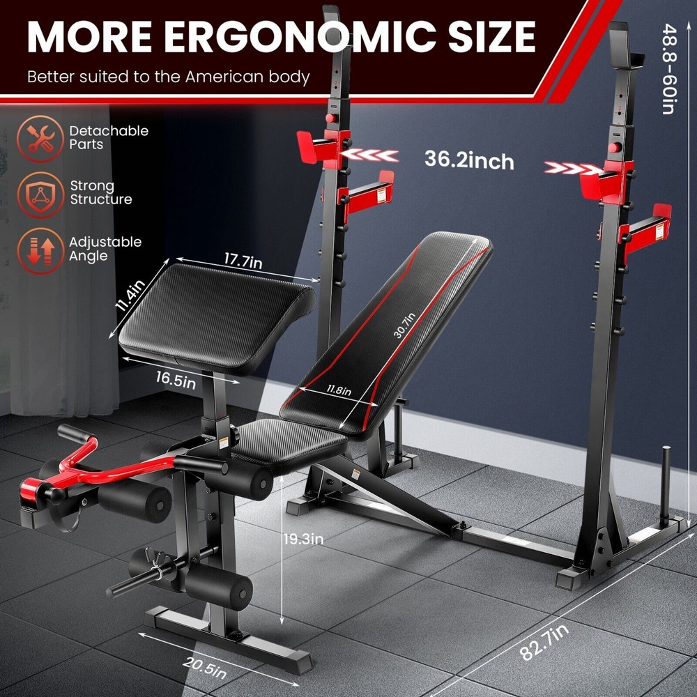 900LBS Multi-Functional Adjustable Olympic Weight Bench with Squat Rack for Home