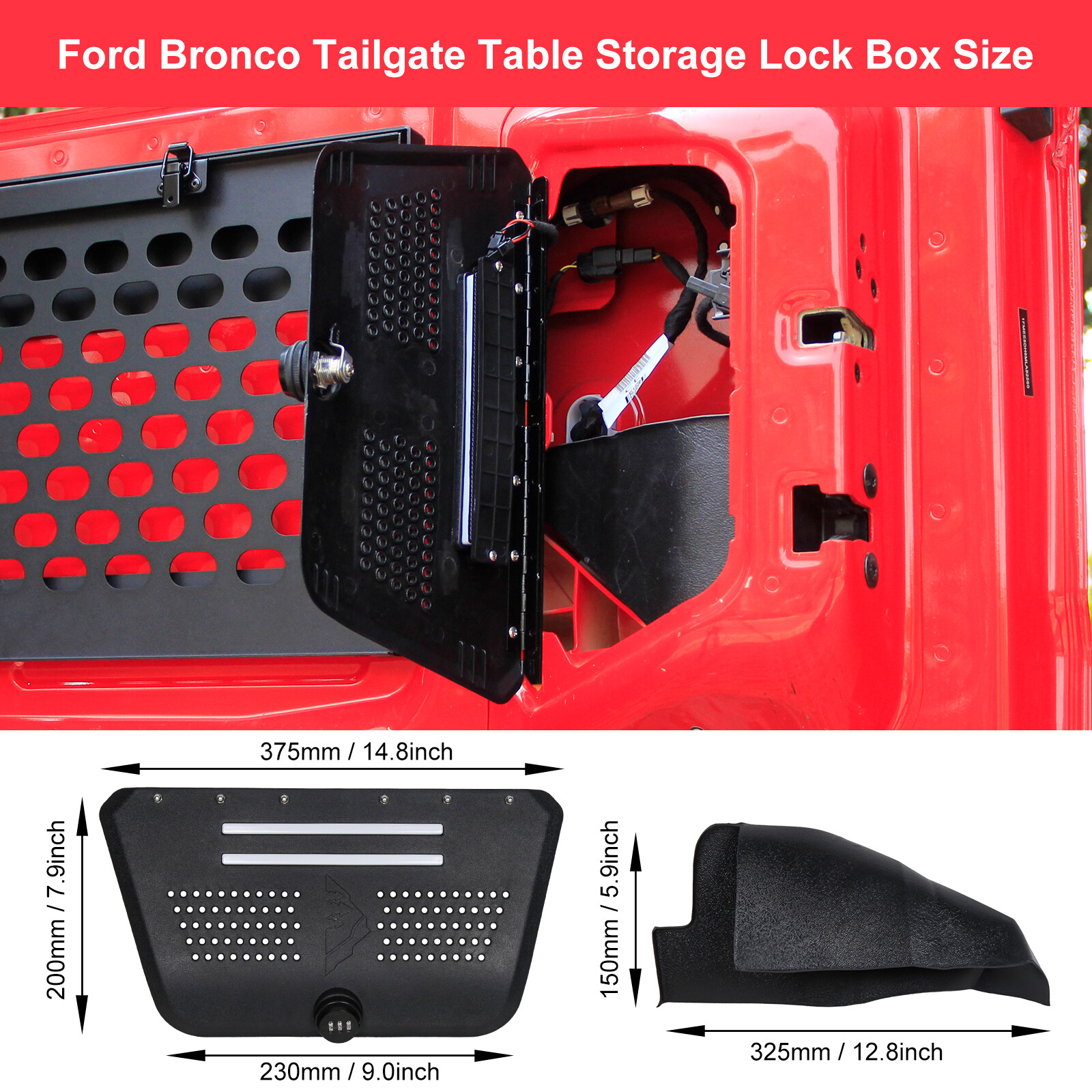 Side Tailgate Storage Box With Light & Password Lock For 2021+ Bronco 2/4 Door