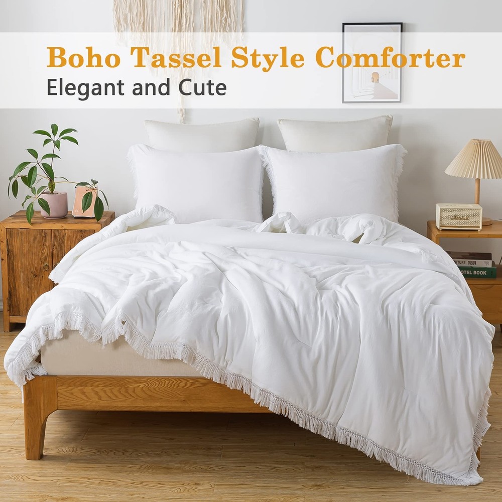 Andency White Comforter Set Full, 3 Pieces Boho Lightweight Bedding Comforter...