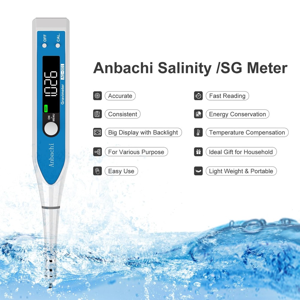 Digital Salinity Meter 3-in-1 Saltwater Tester – Specific Gravity, Salinity &...