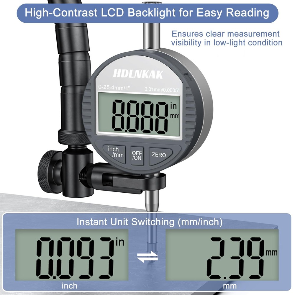 HDLNKAK Electronic Digital Dial Indicator Under 3 Inches, 1”Dial