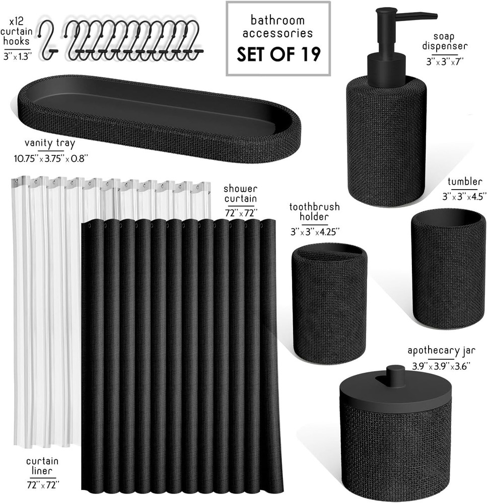 Bathroom Set - Black Bathroom Accessories Set, 19PC Bathroom Accessory Set