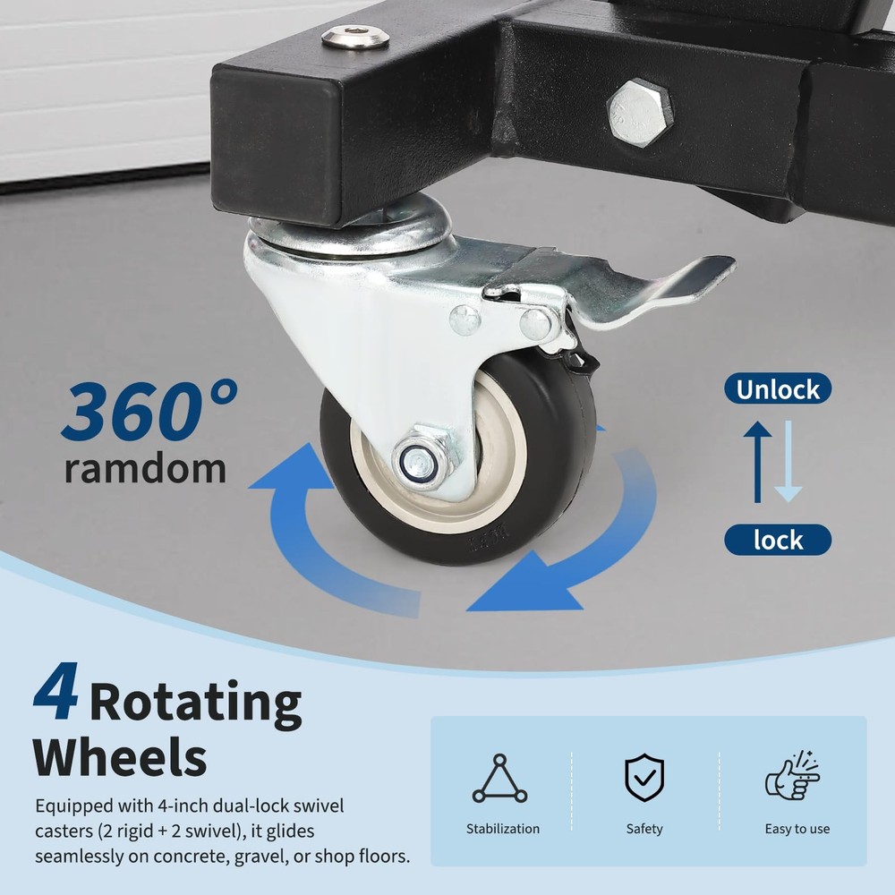 400LB Adjustable Height Auto Creeper |Capacity, 6 Wheels, Foldable Frame