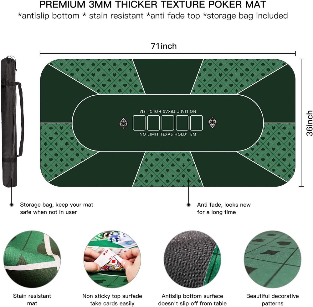 Large Rectangular Poker Mat for 6-8 Players