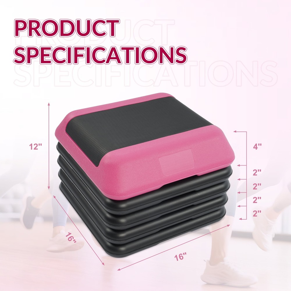 Adjustable Aerobic Step Platform with 4 Risers, Non-Slip Stepper for Home Gym