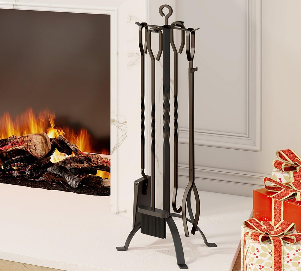 5 Pieces Fireplace Tools Sets Fireplace Accessories Tools Holder with Handles...