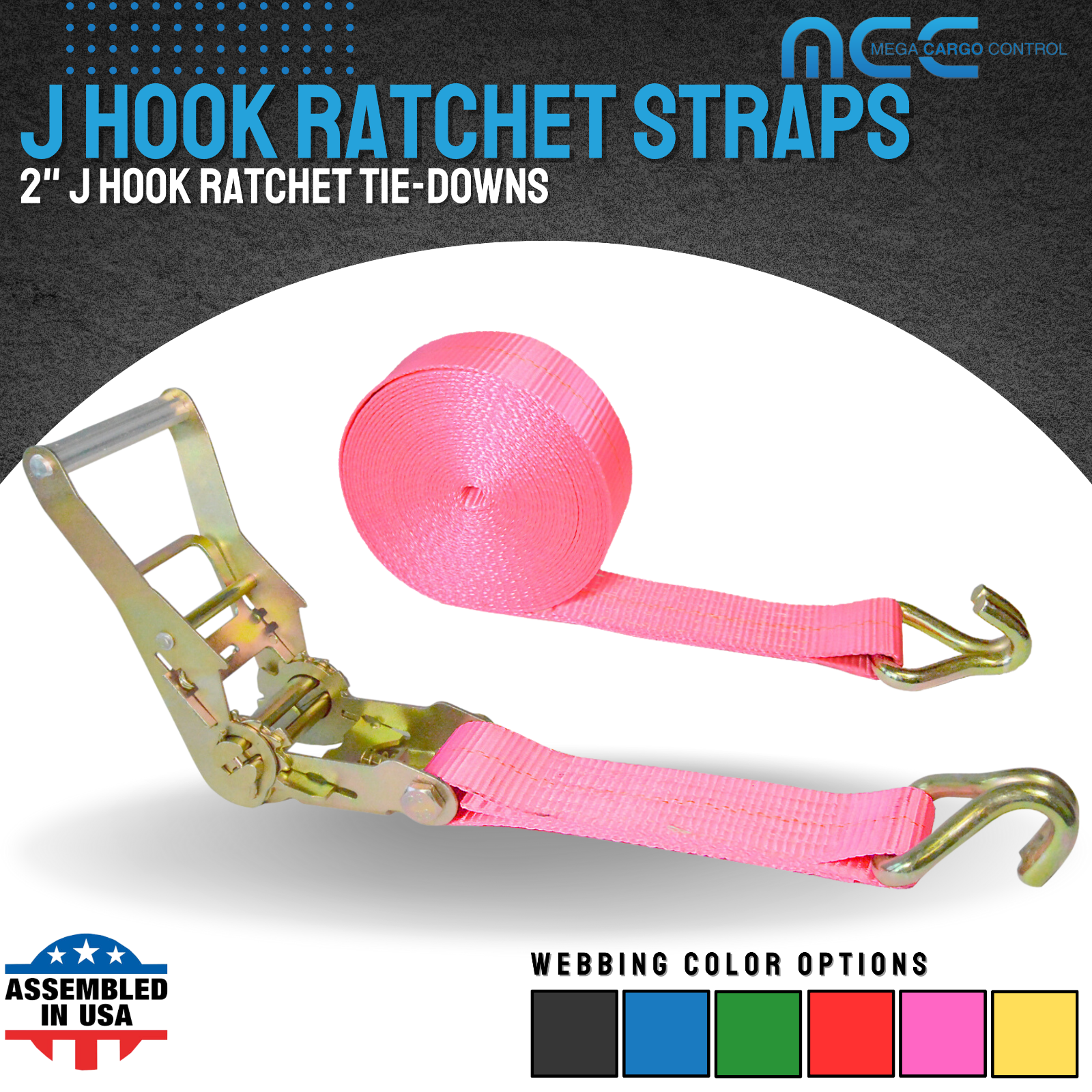 USA Heavy Duty 2" x 40' 50' 60' Ratchet Strap J Hook Flatbed Truck Farm Tie Down