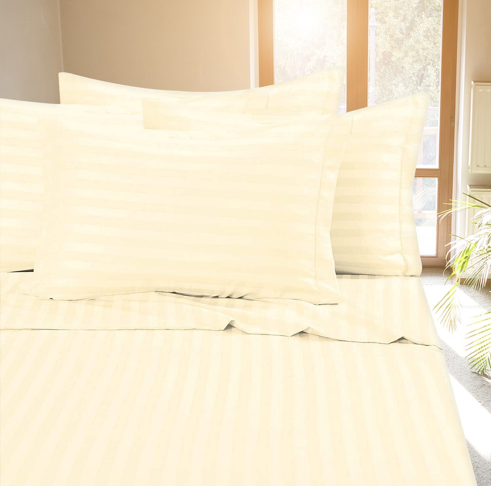 Fine 400 Thread Count 100% Cotton Sateen Bed Sheet Dobby Stripe