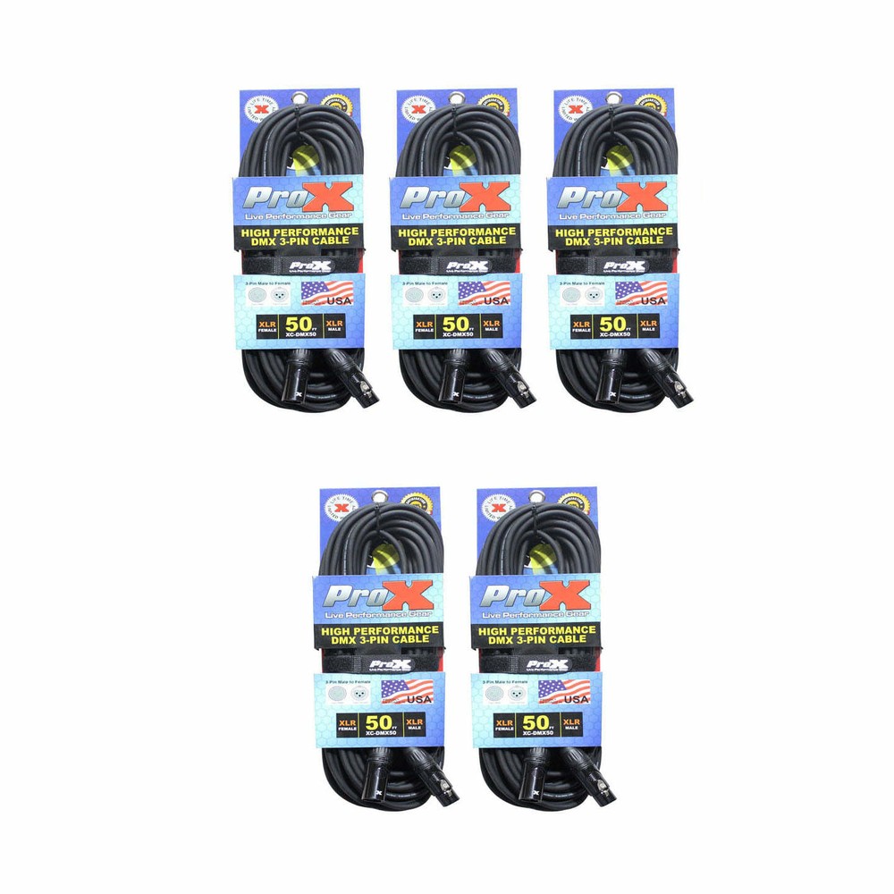 5 ProX 3 Pin 50 ft DMX High Performance Lighting Cable - DJ Data Cable