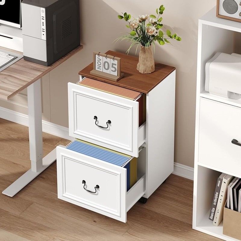 Versatile Rolling File Cabinet W/ Smooth Adjustable Hanging Rods Office Storage