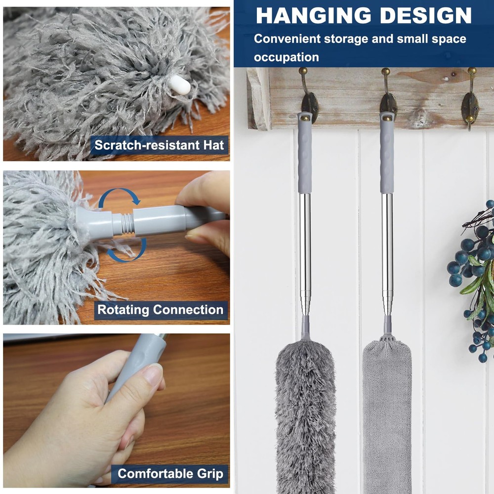 100 Inch Retractable Gap Dust Cleaner Cleaning Tools & Microfiber Feather Dus...