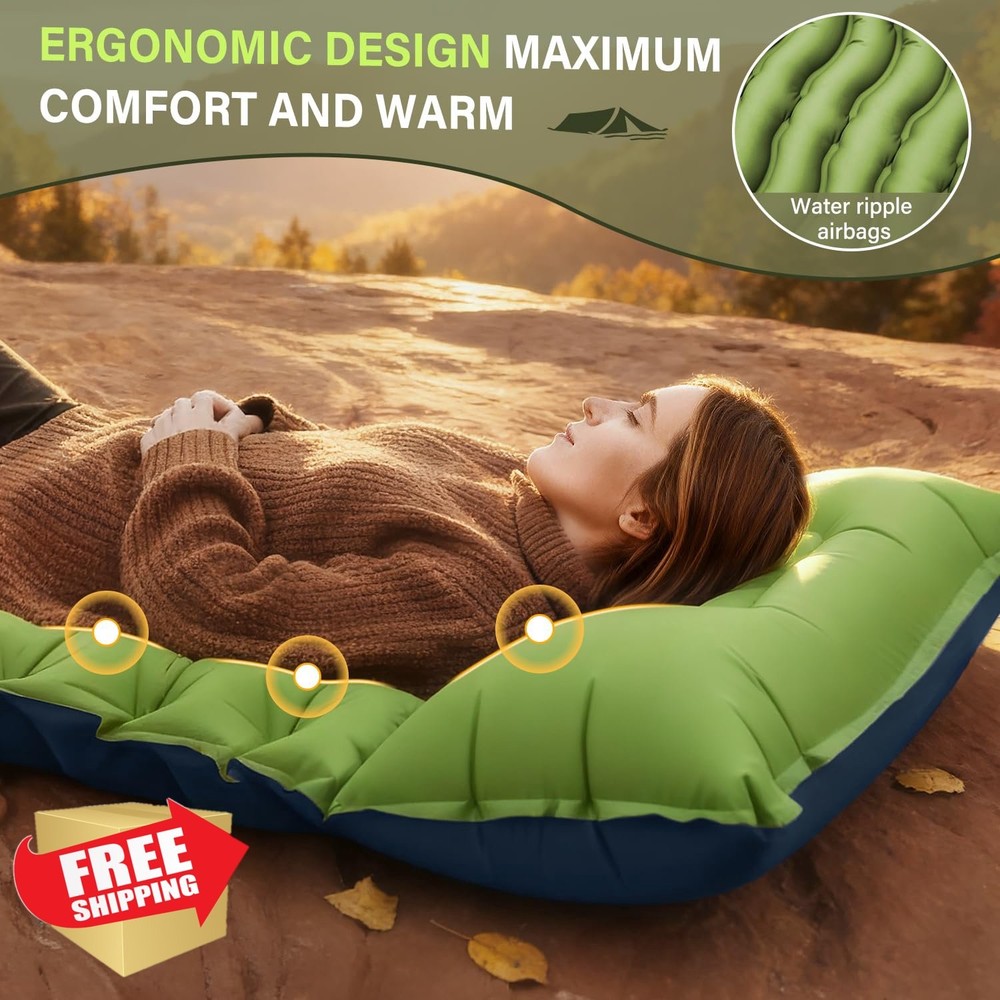 FUN PAC Camping Sleeping Pad Ultralight Inflatable Green